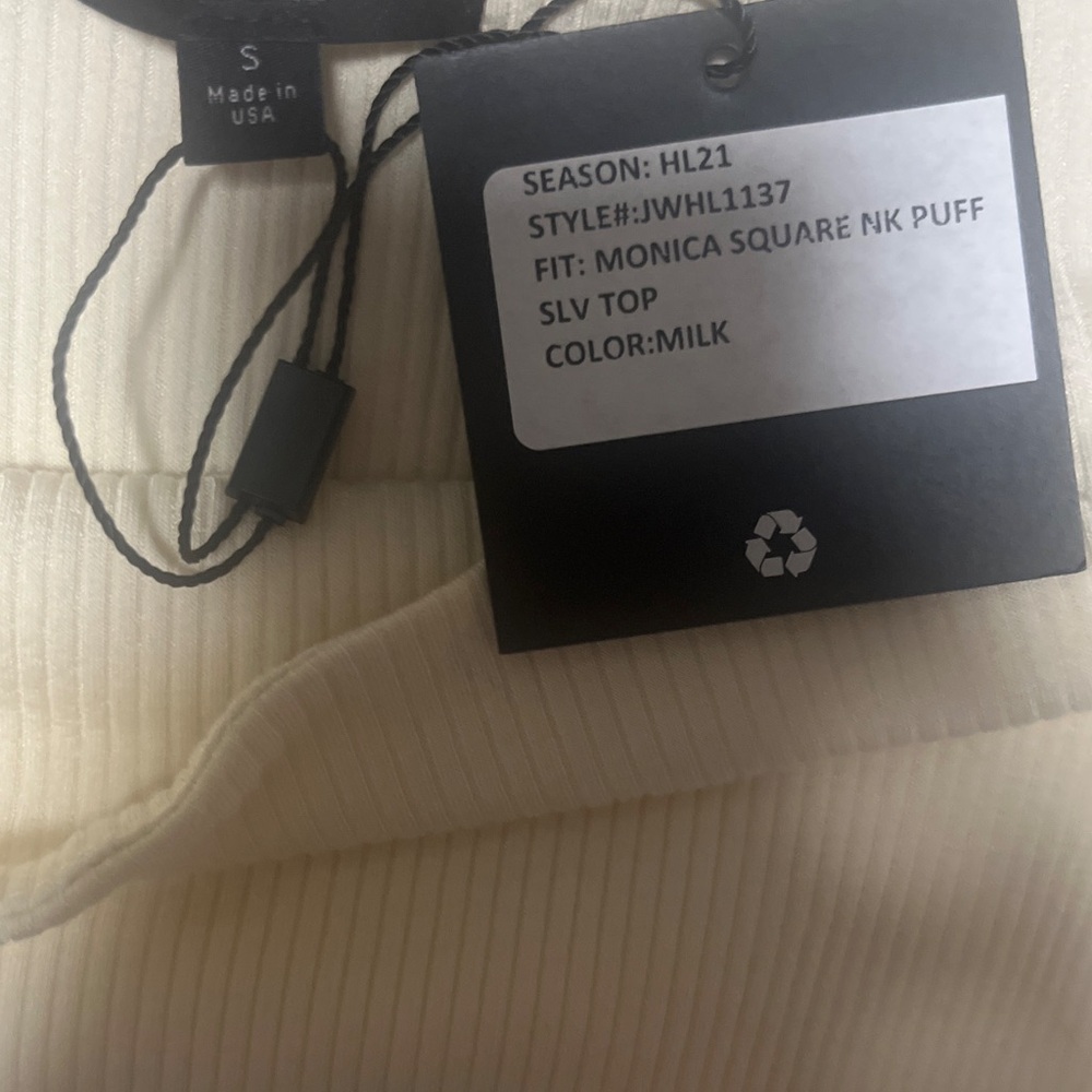NWT Joe’s Jeans Cream Puff Sleeve Ribbed Top Size small - Picture 2 of 5